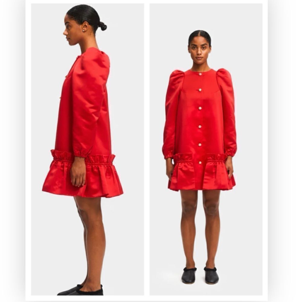 Sleeper Mystery Puff ruffled duchesse-satin mini dress $450